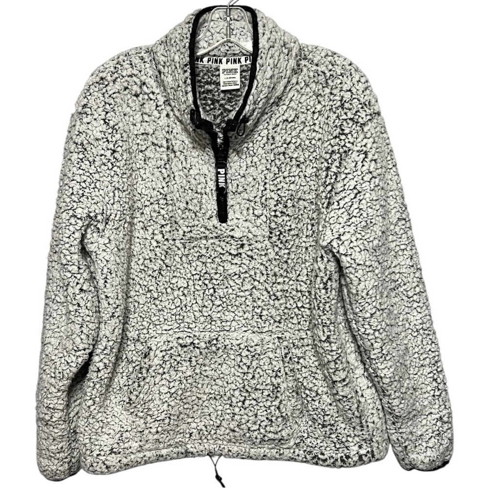 Victoria's Secret Pink Sherpa Quarter-Zip Pullover Frosted Gray Fleece Large